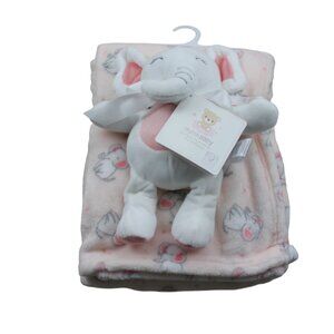 Stylish Baby Elephant Plush Toy Blanket Set Girls Pink Peach White Fleece NWT